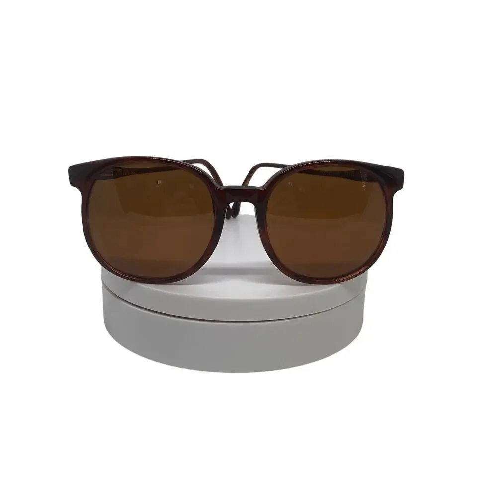 Vintage 1980s Pathway USA Opticolors 145 Demi Amber Round Horn Rimmed Sunglasses
